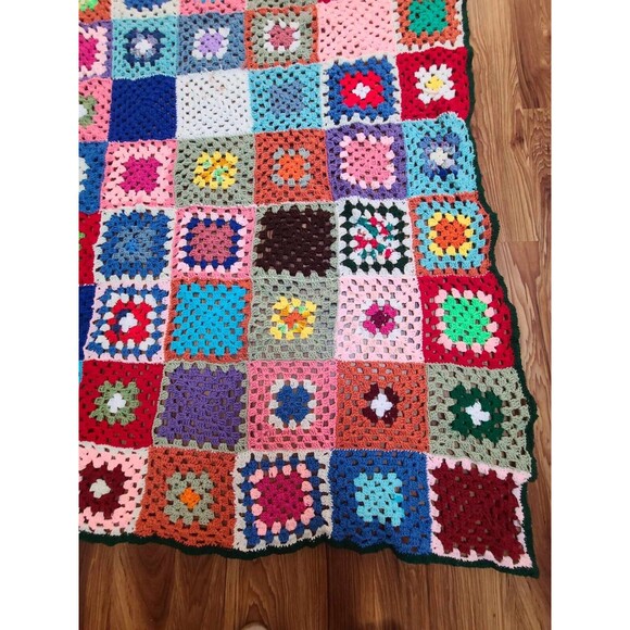 Vintage Roseanne Granny Crochet Squares Afghan Retro Boho Throw Blanket Large - Picture 4 of 5